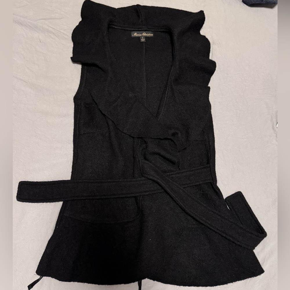 Marisa Christina Vintage Black Wool Blend Ruffle Romantic Vest Size S - Picture 3 of 7